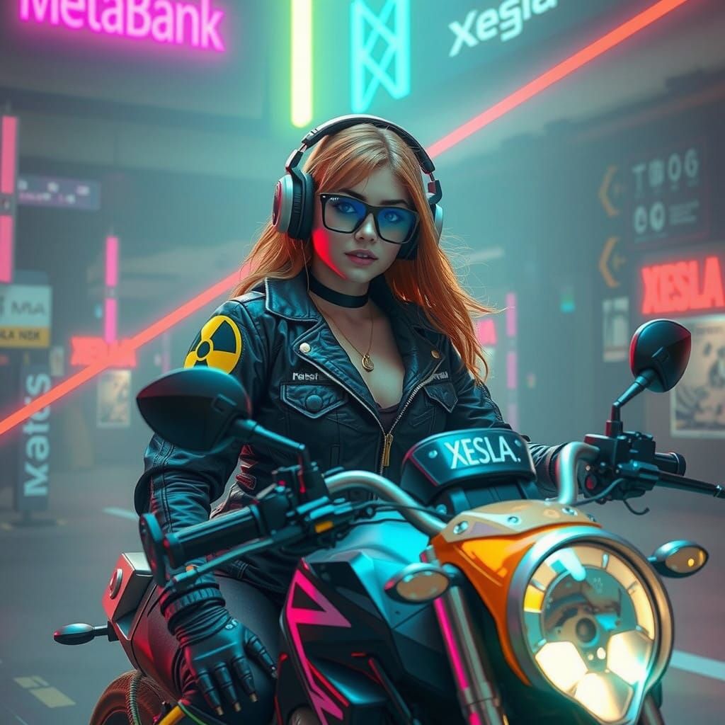 Cyberpunk Woman in Hazardous Futuristic Biker Gear