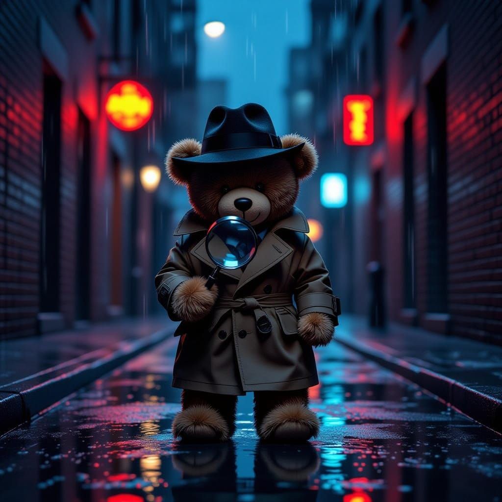 Rainy Night Detective in Classic Film Noir Style