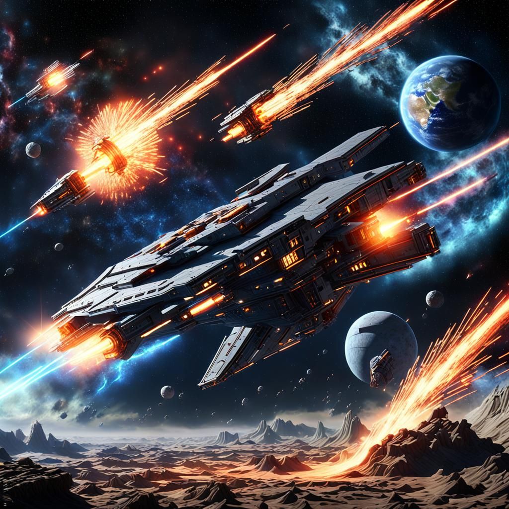 Futuristic Vulcan Defense Platform in Earth Orbit