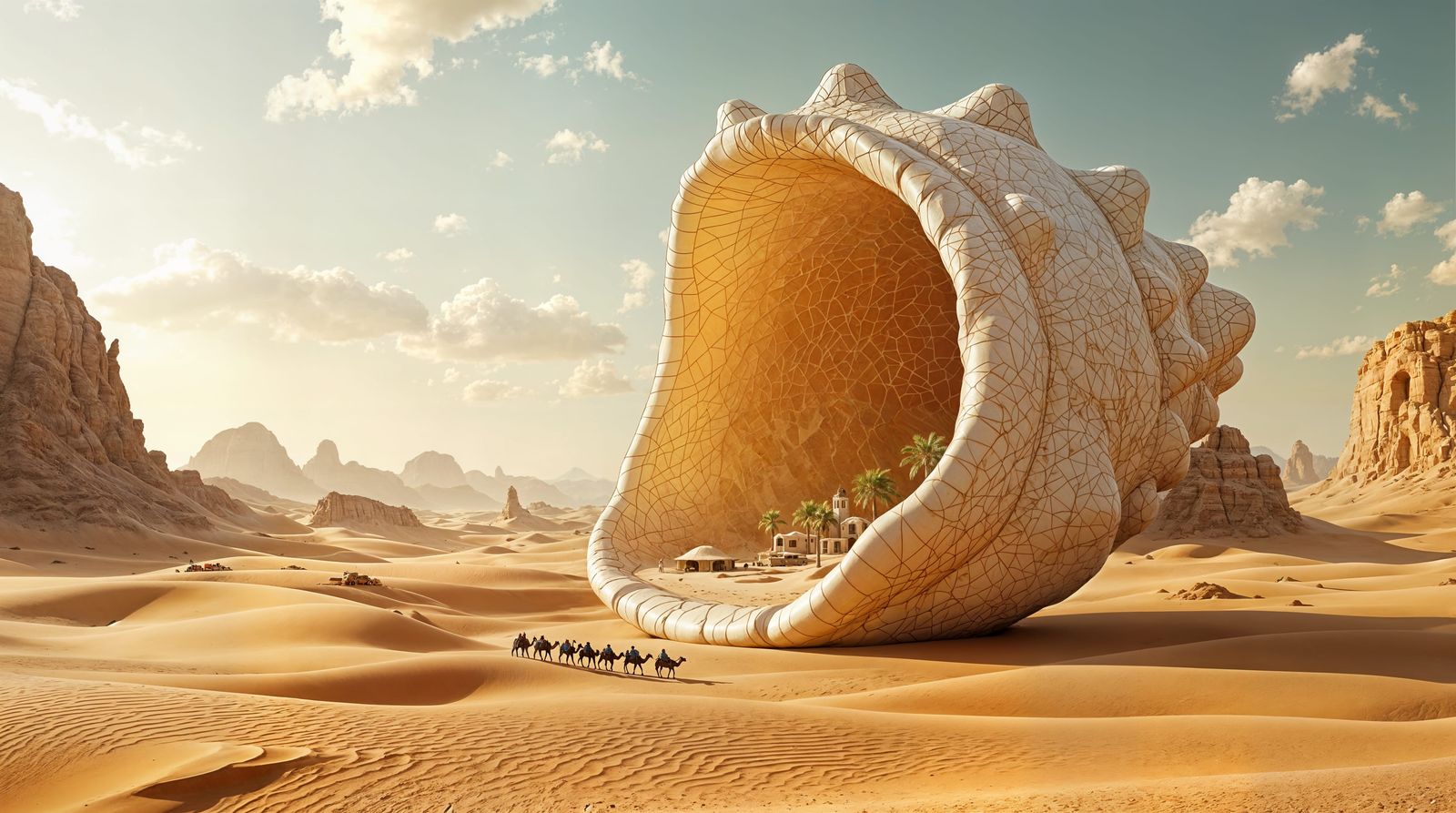 Giant Conch Shell in 8K Desert Landscape