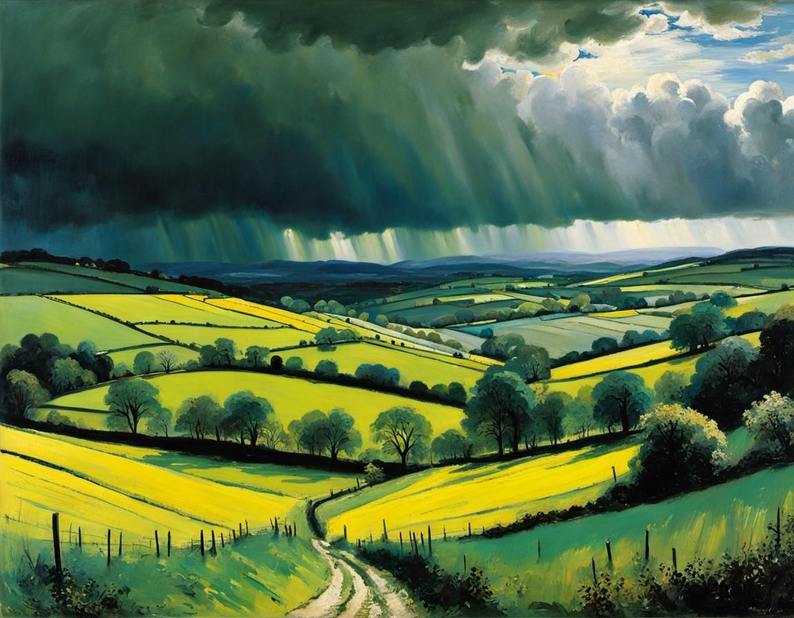 Hilly Landscape with April Weather, Painterly Style