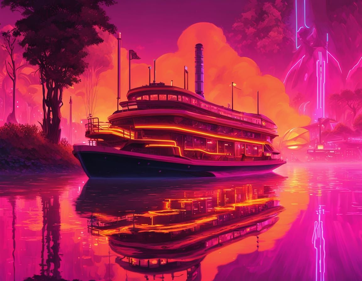 Futuristic Riverboat on the Mississippi in Sci-Fi Style