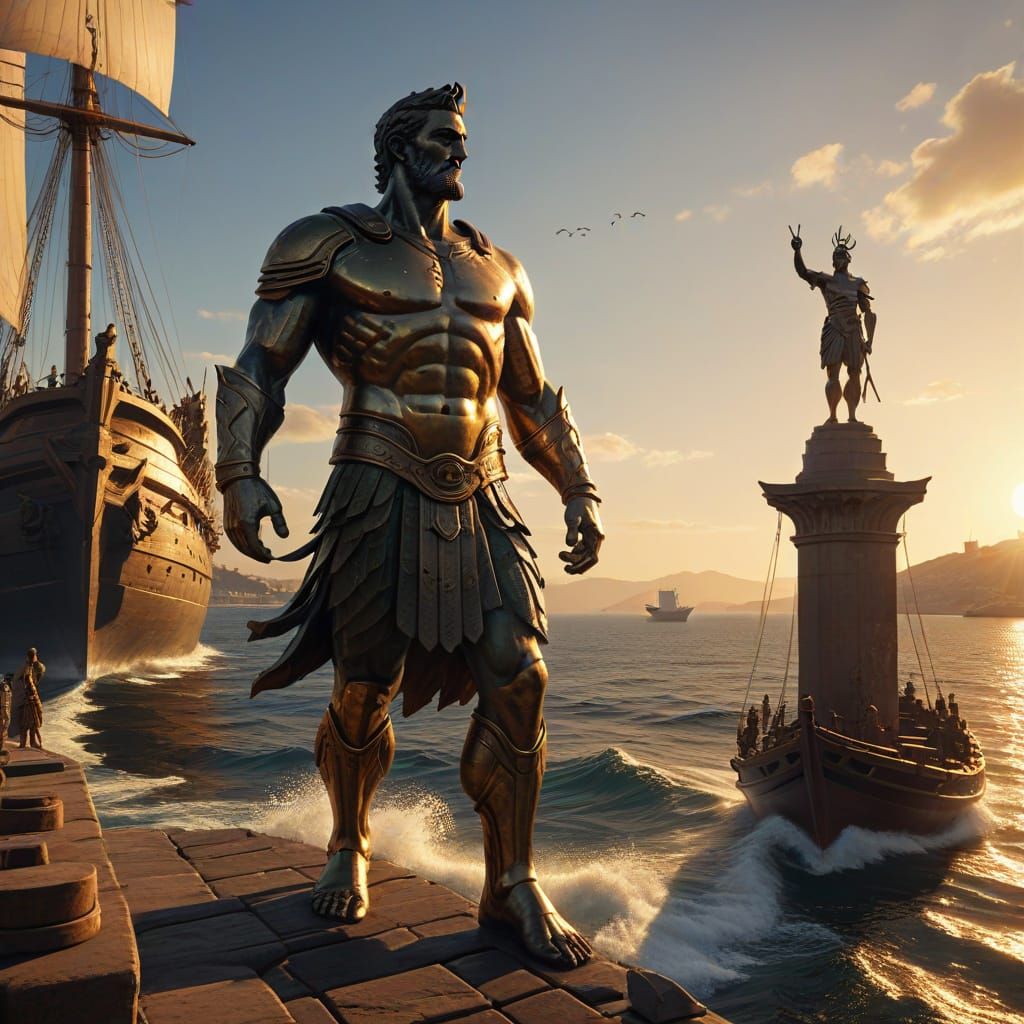 Bronze Colossus Statue in Golden Hour Light