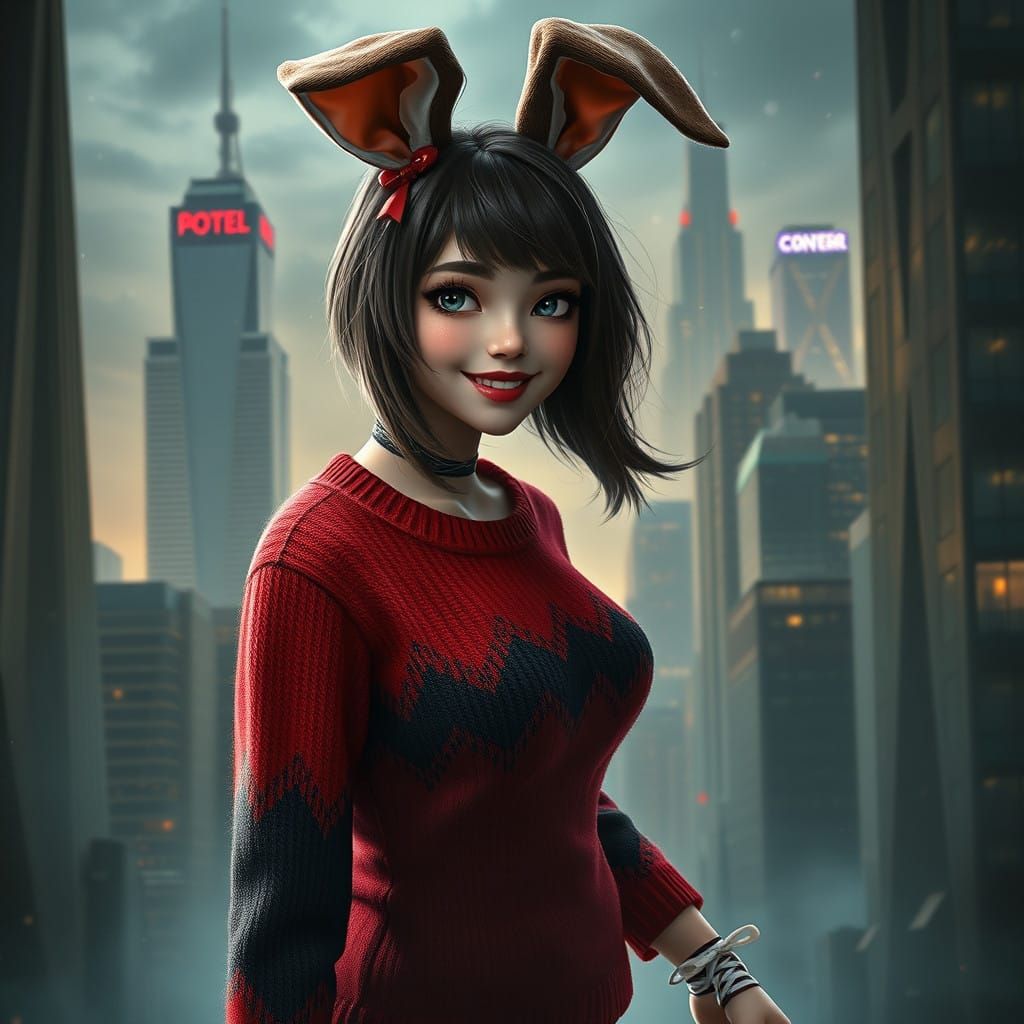 Dark Fantasy Woman in Urban Fantasy Landscape