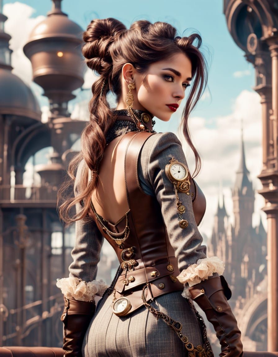 Steampunk Lady Portrait in Vintage Photography Style