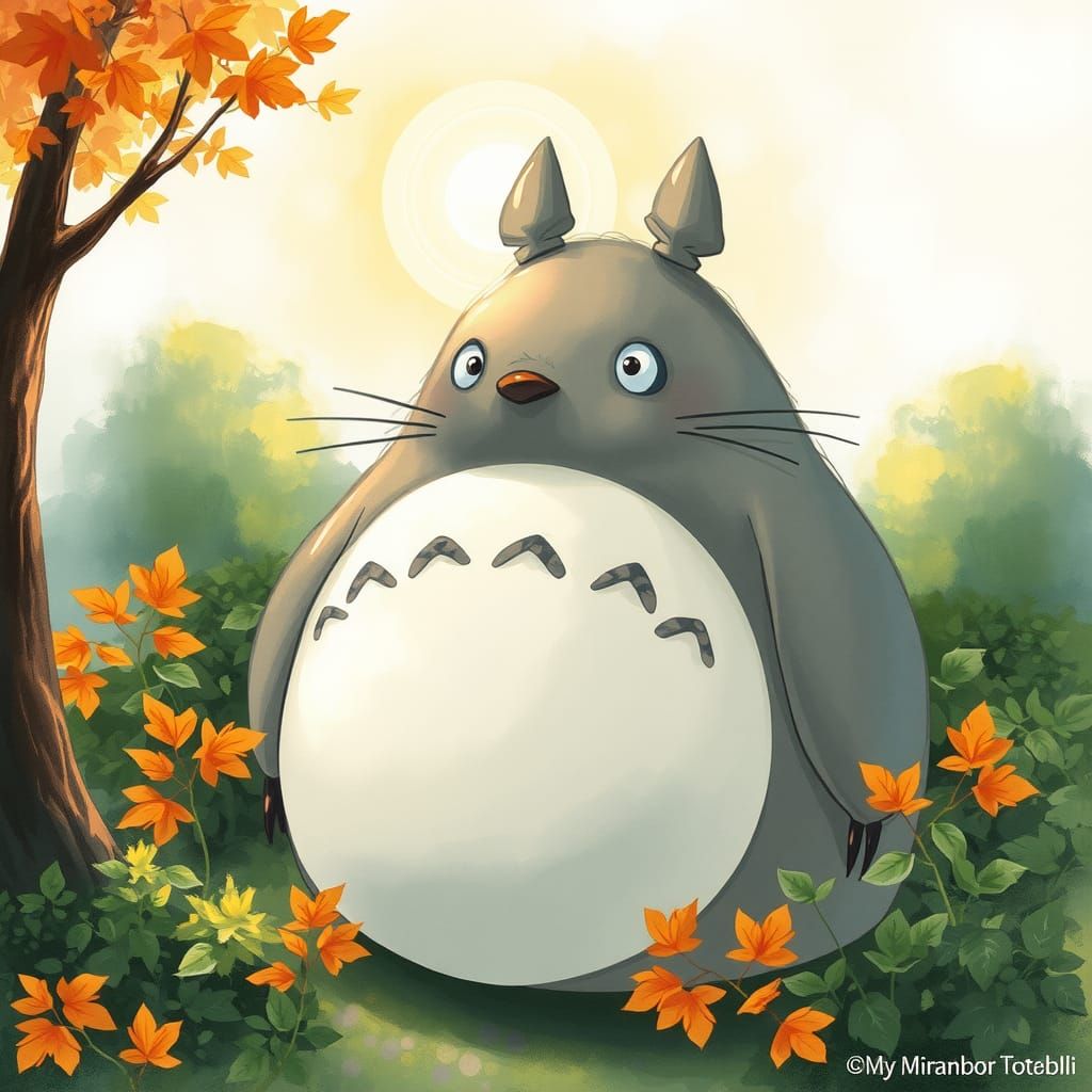 Fluffy Totoro in Autumnal Ghibli Landscape
