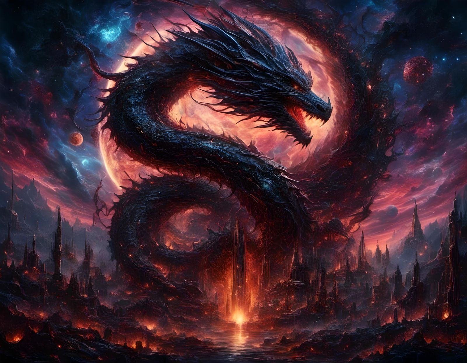 Cyberpunk Dragon in Cosmic Landscape