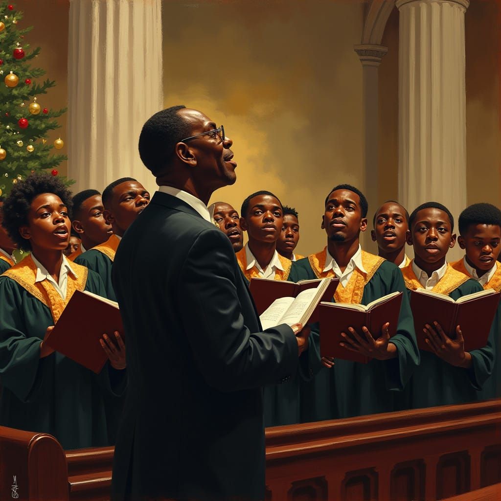 Stately Elderly Choir Director Leads Young Men in 1950s Chri...