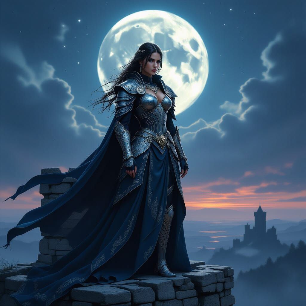 Warrior Princess Overlooking Dreamlike Landscape