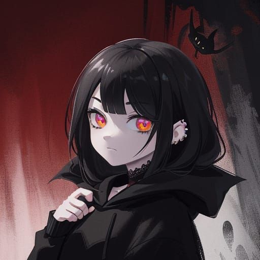 Gothic Emo Girl With Demon in Shadowed Setting