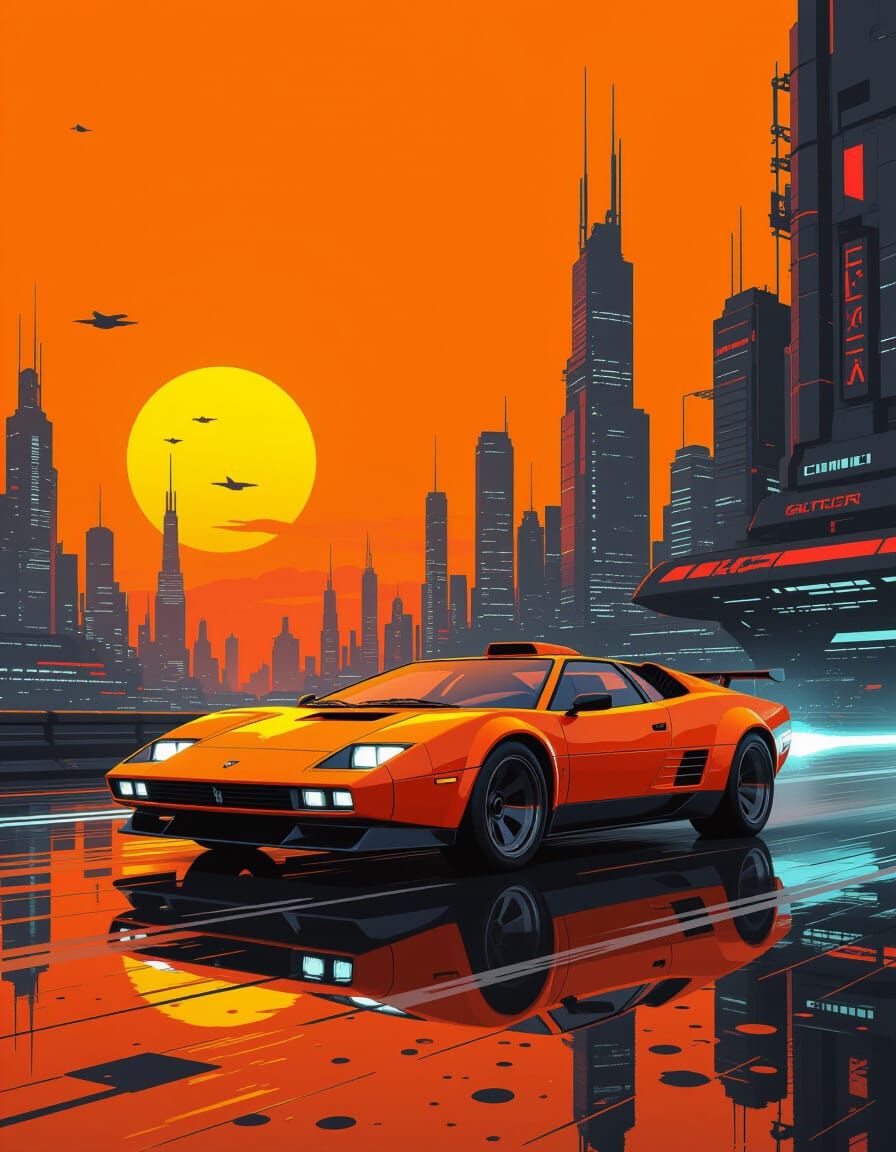 Futuristic Gasoline Art with Neon Accents