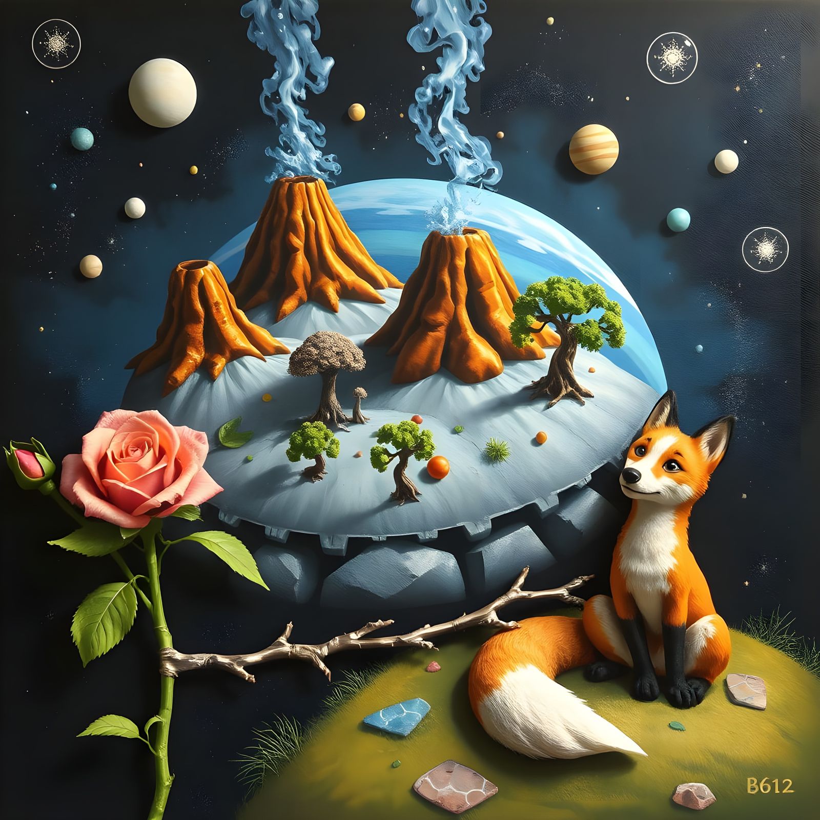 The Little Prince’s Asteroid B612 (with three volcanoes, bao...