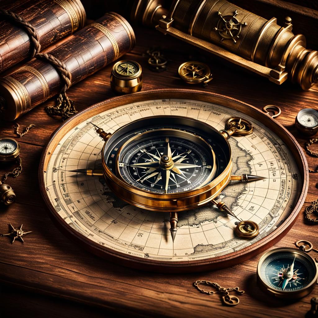 Pirate Captain's Map with Compass and Sexton