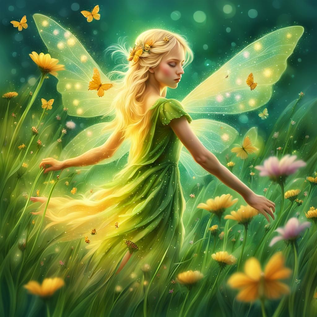 Fairy Flight: Hyperrealistic Art of Meadow Scene