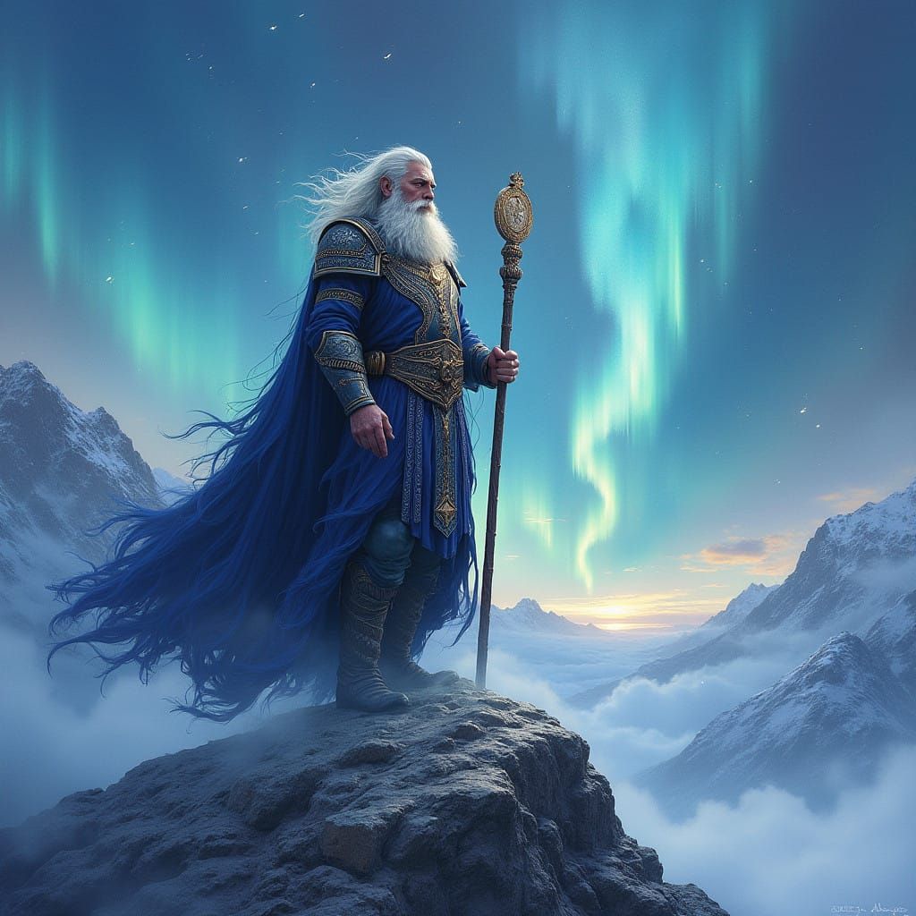 Majestic Odin in Regal Attire, Nordic Patterns, and Ancient ...