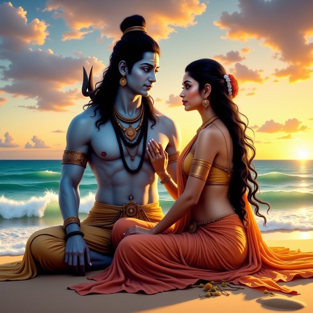 Shiva and Shakti: Divine Couple on a Tranquil Beach