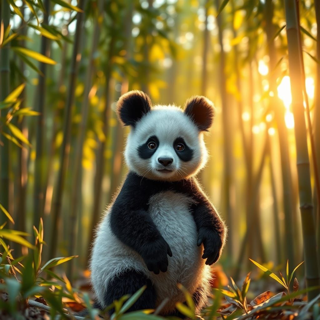 Adorable Pandaroo Hybrid in Golden Hour Bamboo Forest
