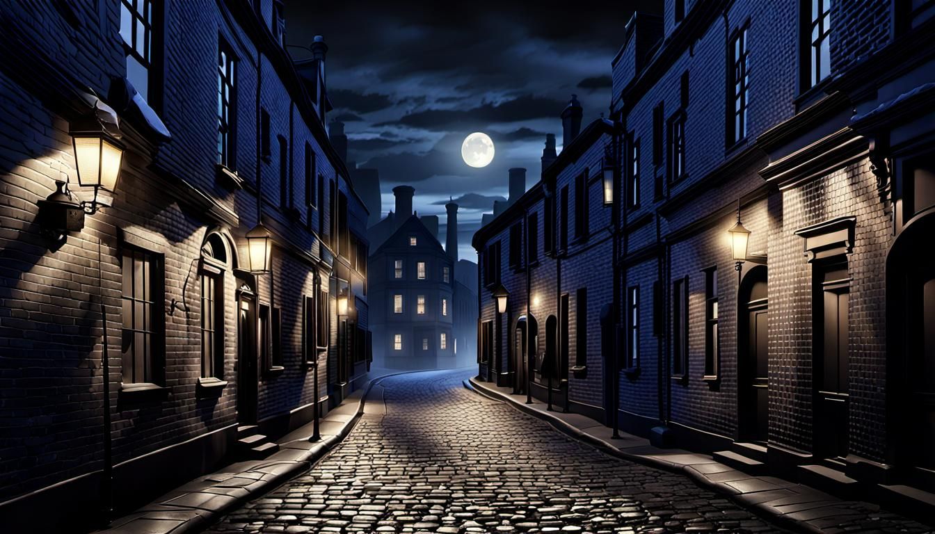 Victorian Town at Night in Realistic Style