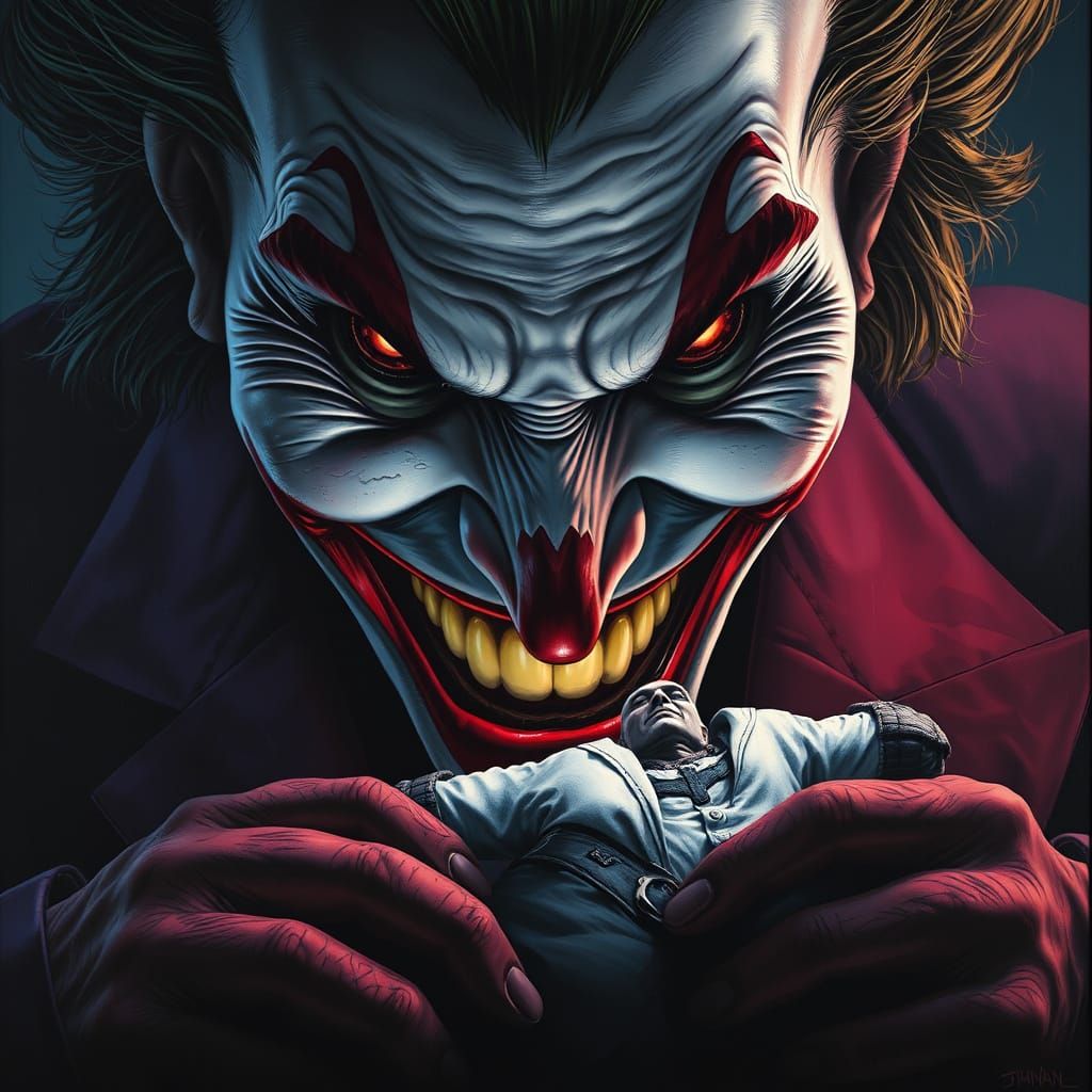 Joker's Maniacal Grin Dominates Dark Matte Painting