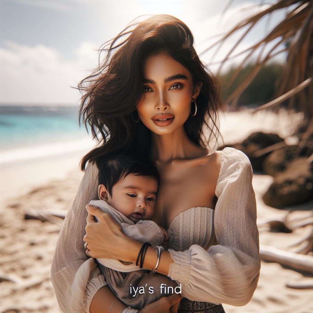 South Asian Mother and Baby on Beach