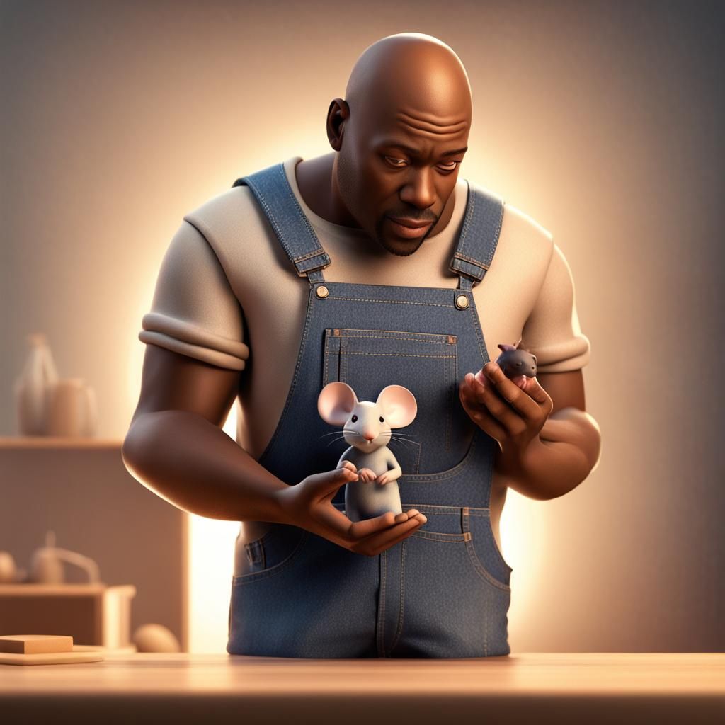 Bald Man Holding Mouse Rendered in Blender