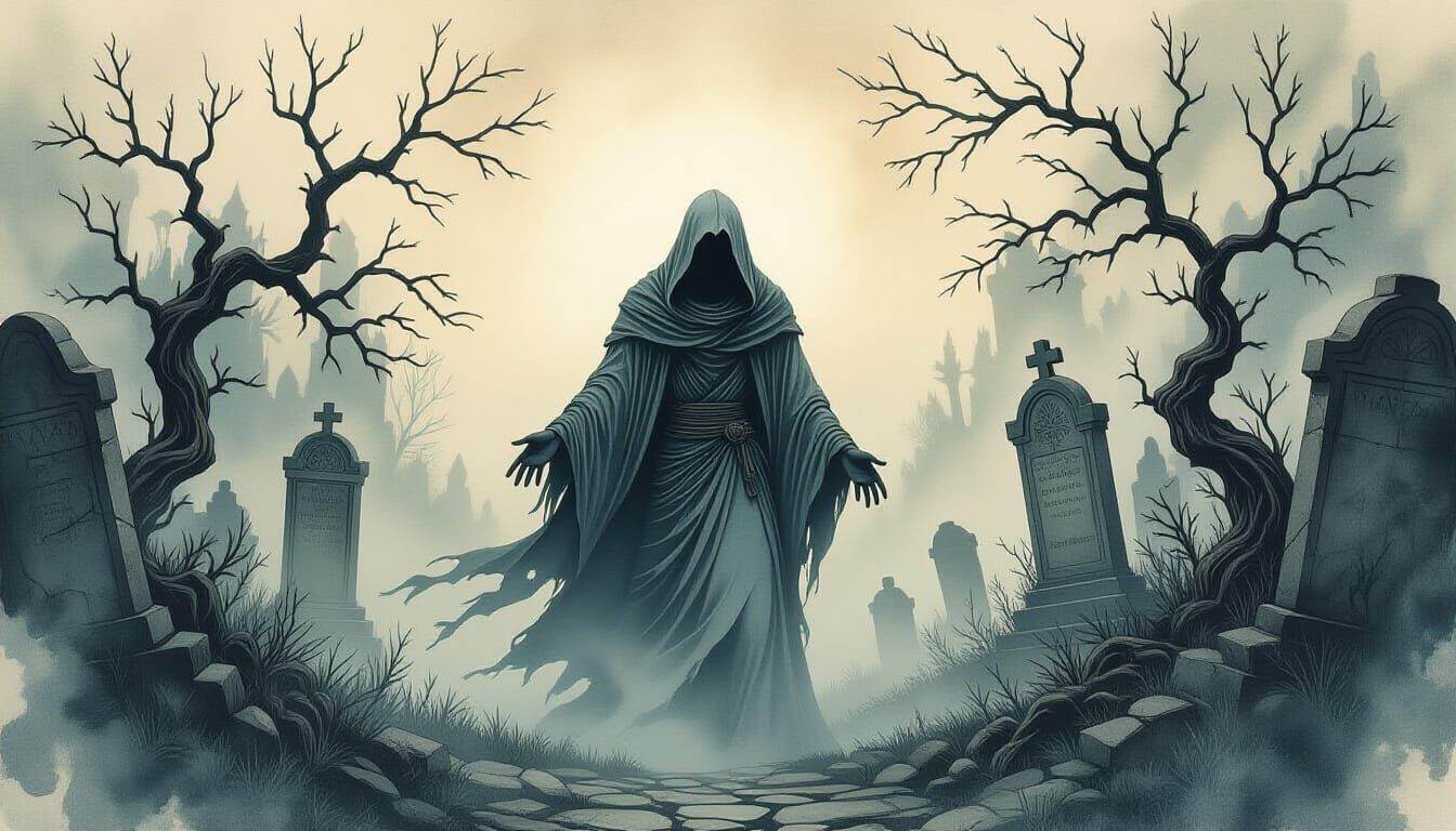 Spectral Figure Emerges in Antique Watercolor Style