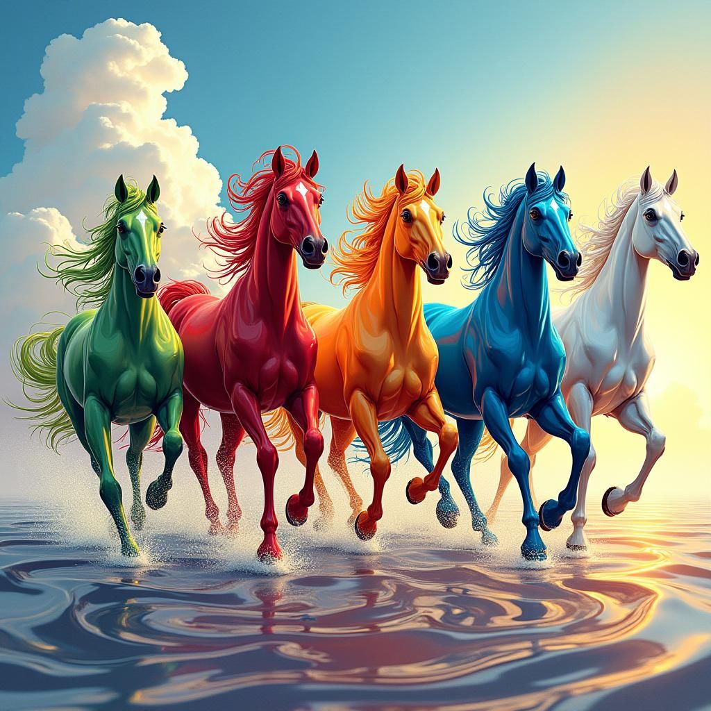 Vibrant Horses Galloping in Abstract Vector Art Style