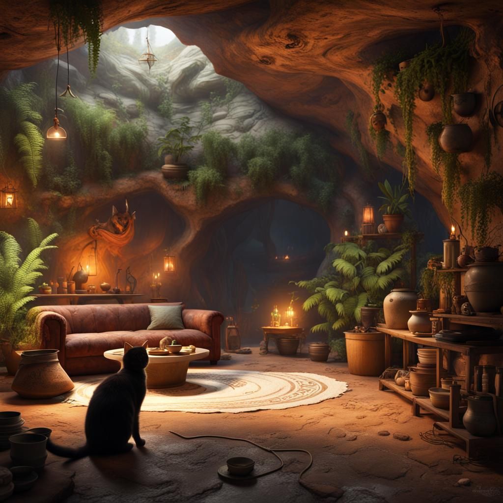 Cozy Cave Living Room with Modern Furnishings