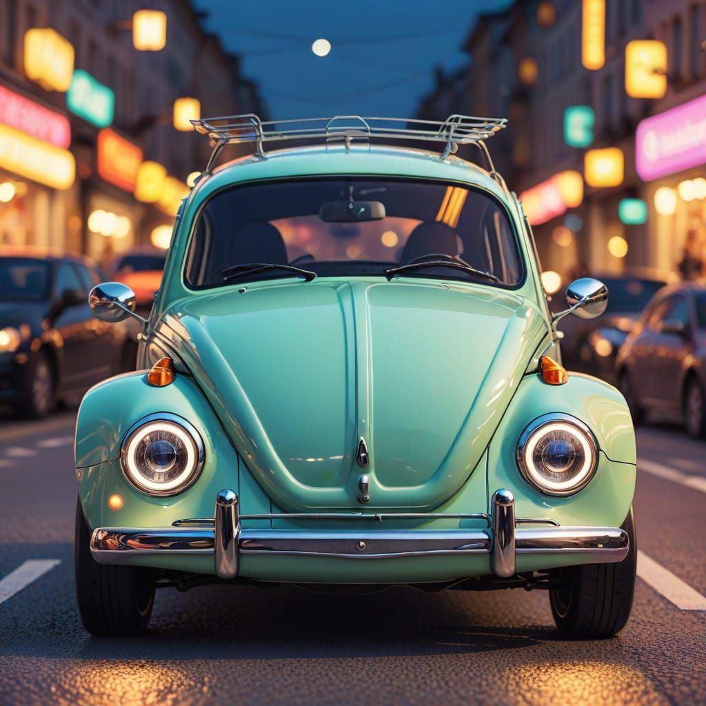 Kawaii Volkswagen Beetle with Big Eyes and Smile