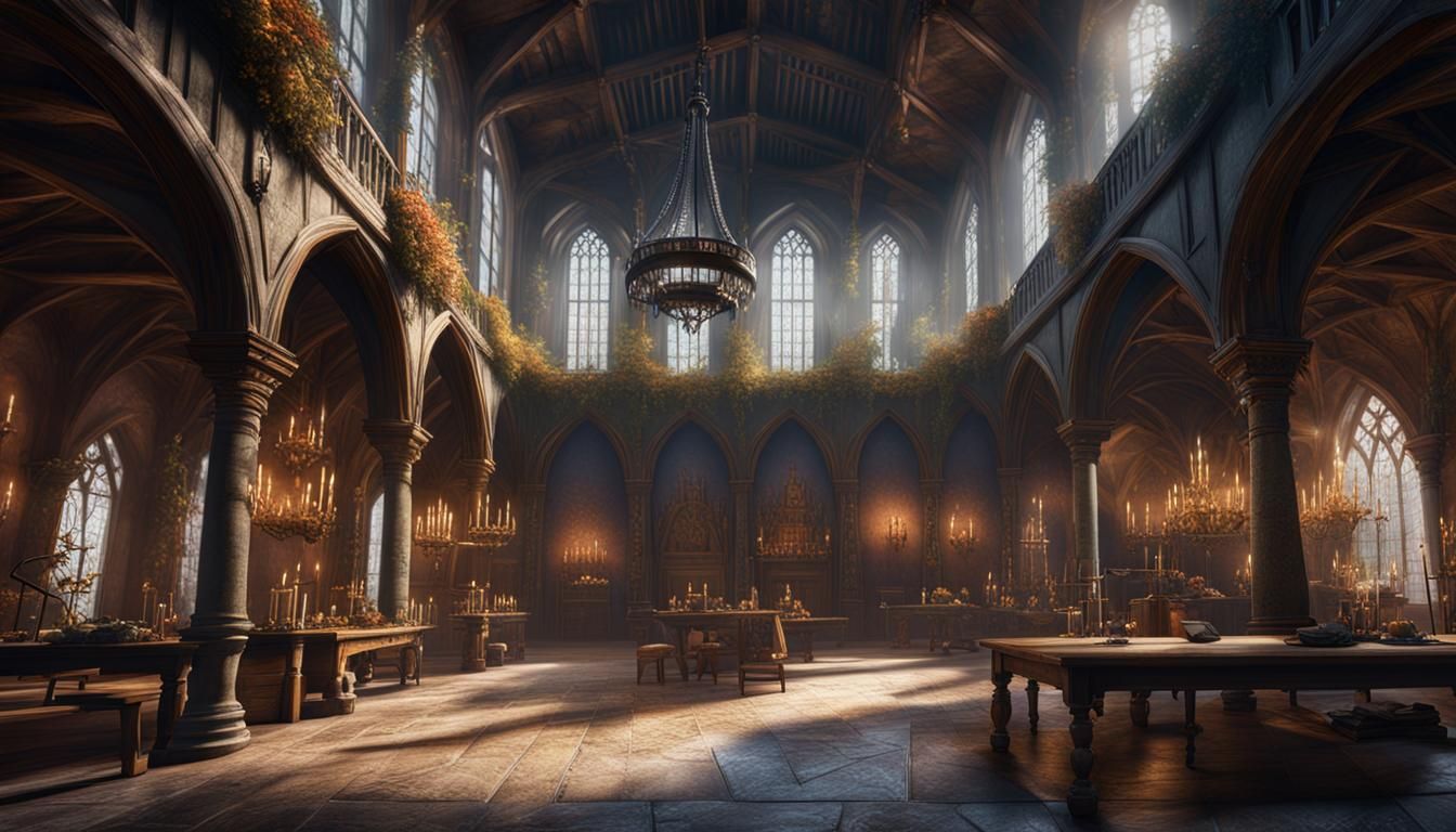 Detailed Medieval Great Hall in Matte Painting Style