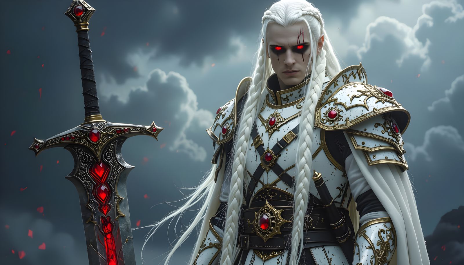 Human Necromancer with Dark Aura and Ruby Sword