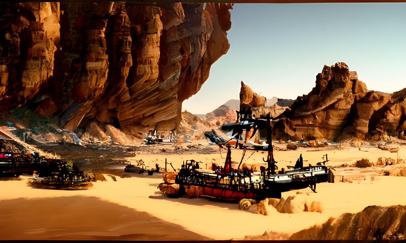 Pirate Ship Navigates Desert Canyon in Photorealistic HDR
