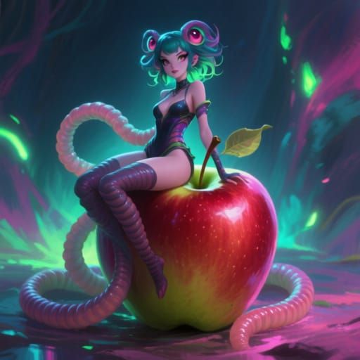 Worm Monster Girl on Giant Apple Concept Art
