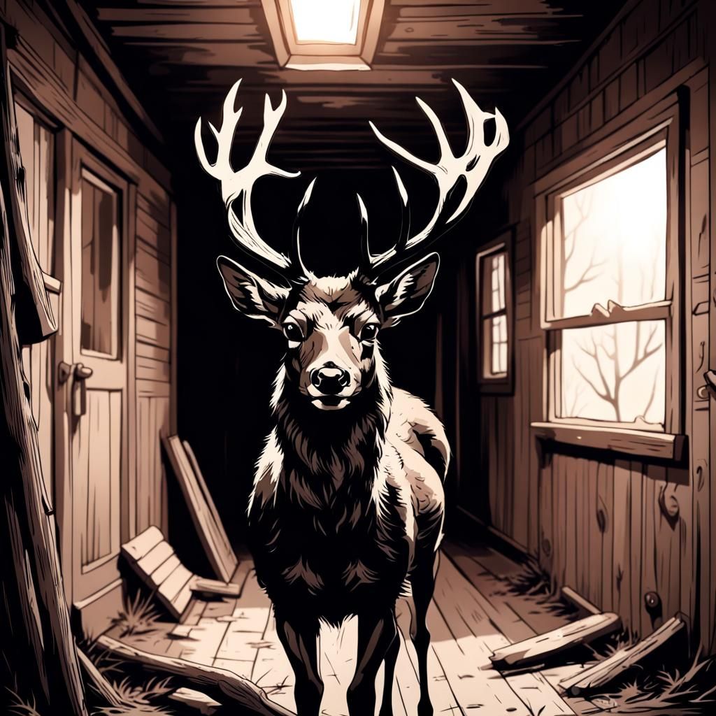 Scary Black Deer Lurking in Cabin