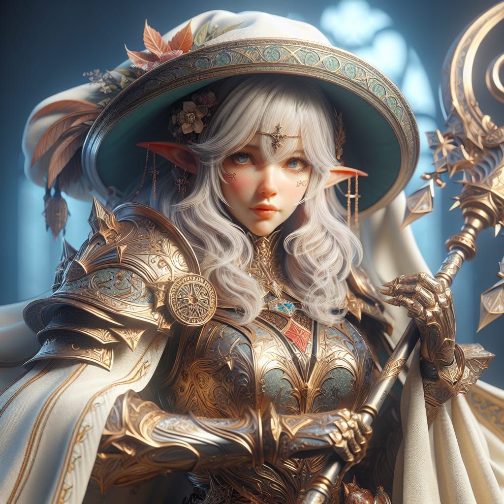 Armored Elf Cleric in Life Domain Style