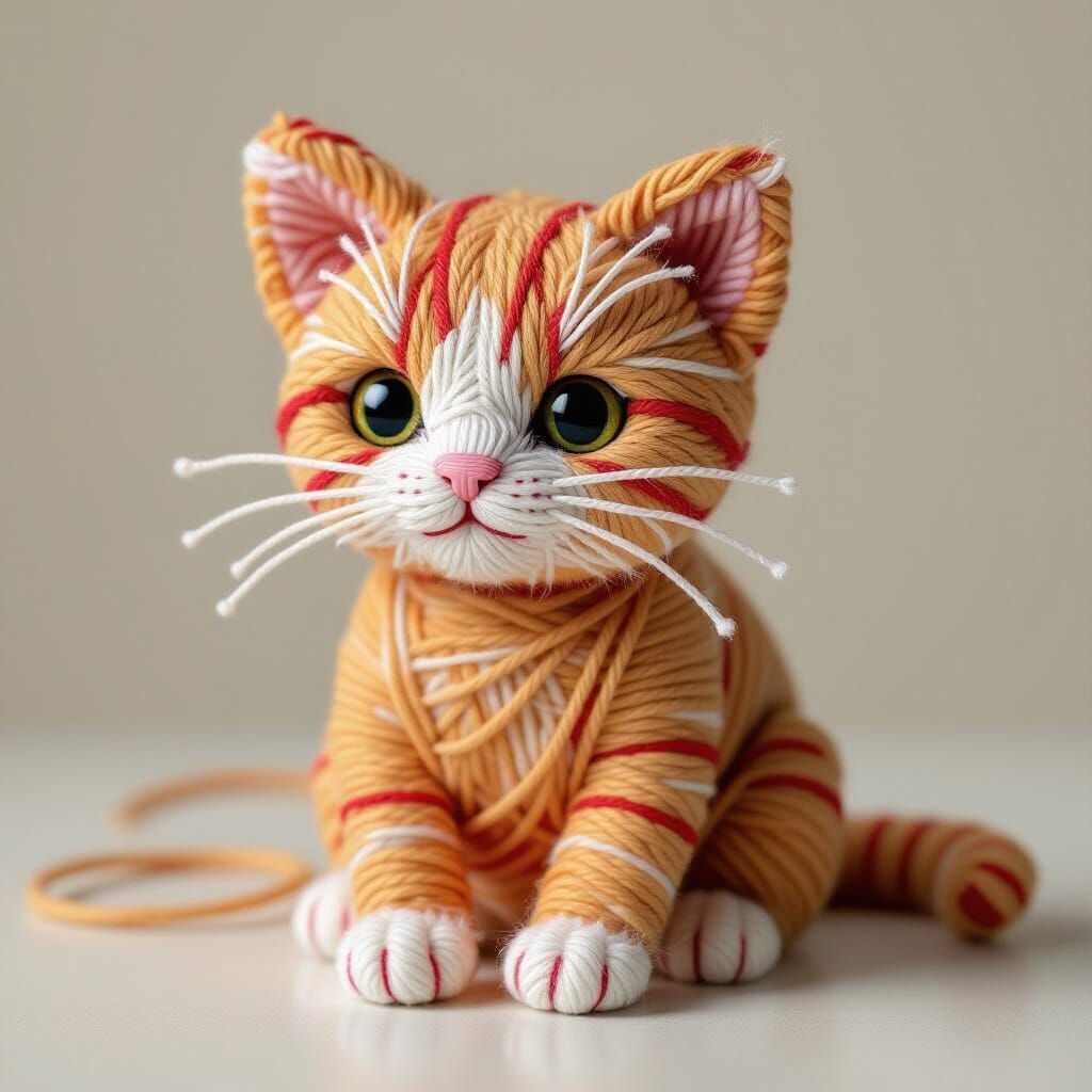 Yarn String Cat: Detailed Fiber Art