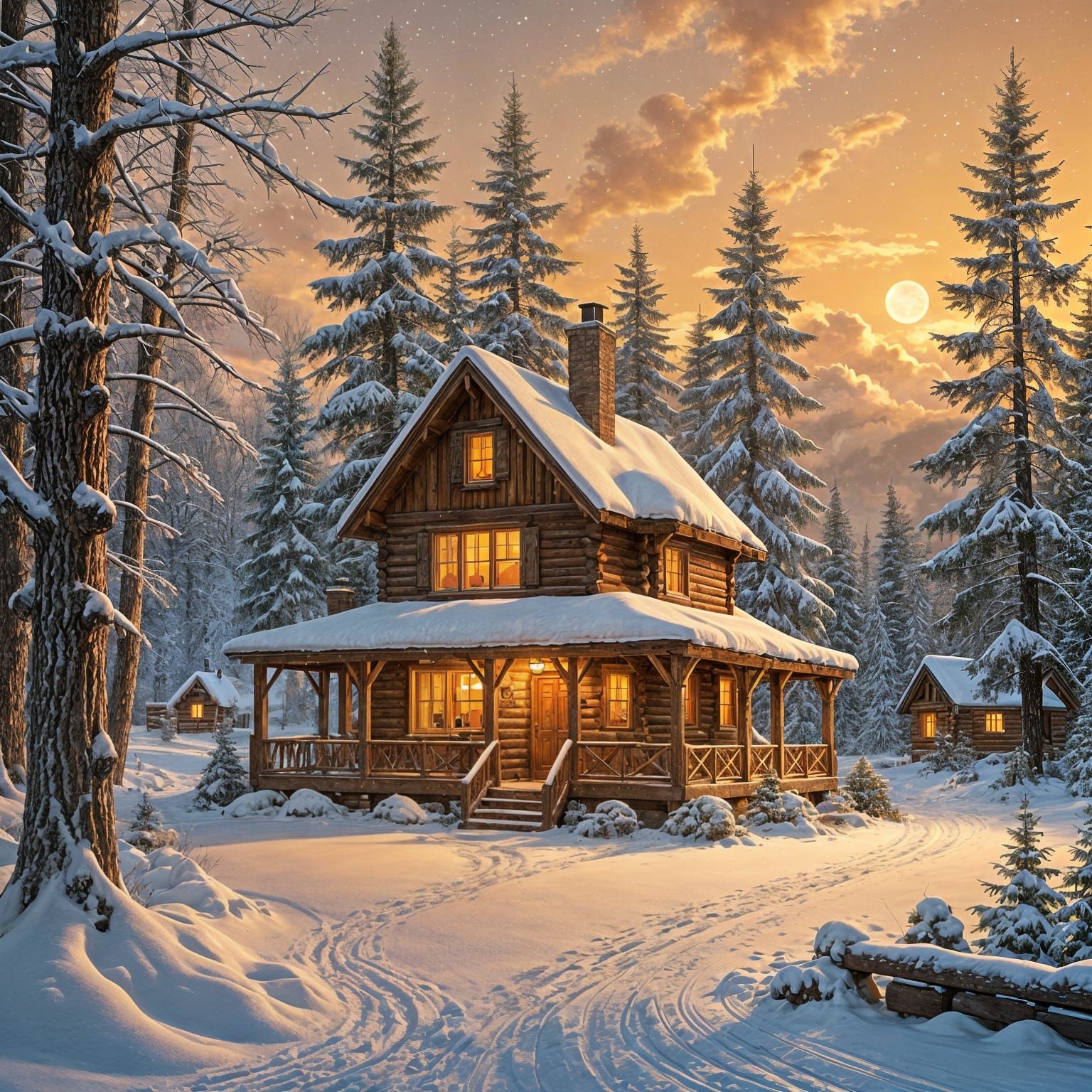 Cozy Cabin in Winter Wonderland, Illustration