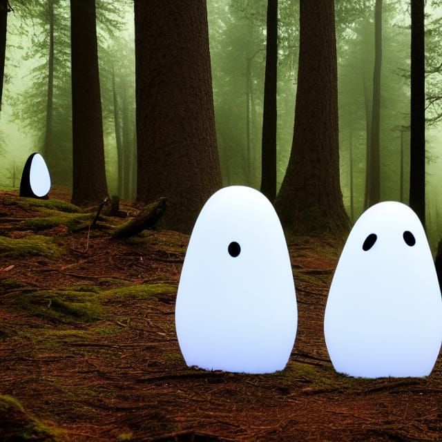 Ethereal Ghosts Listen to Music in Forest