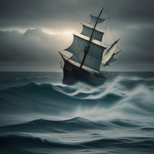 Majestic Ship Sails Across Turbulent Sea in Hyperrealistic D...