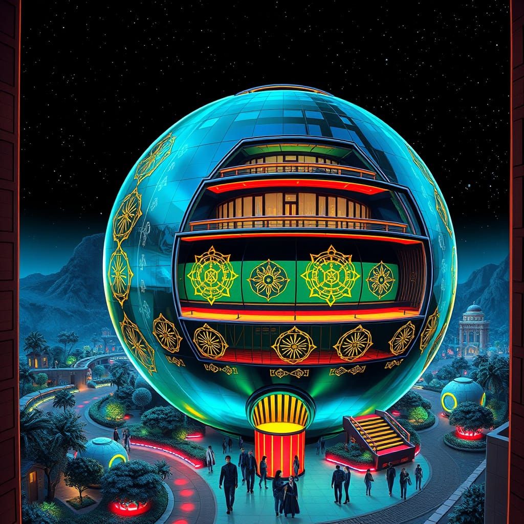 Cyberpunk Temple in a Cosmic Landscape