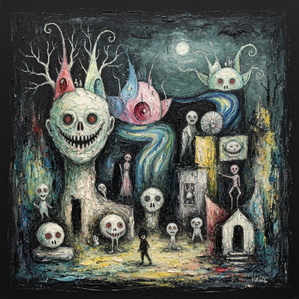 Surreal Halloween Nightmare in Thick Impasto Gouache and Wat...