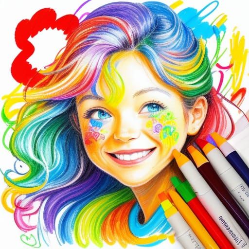 Vibrant Cartoon Girl Doodle in Whimsical Sketch Style