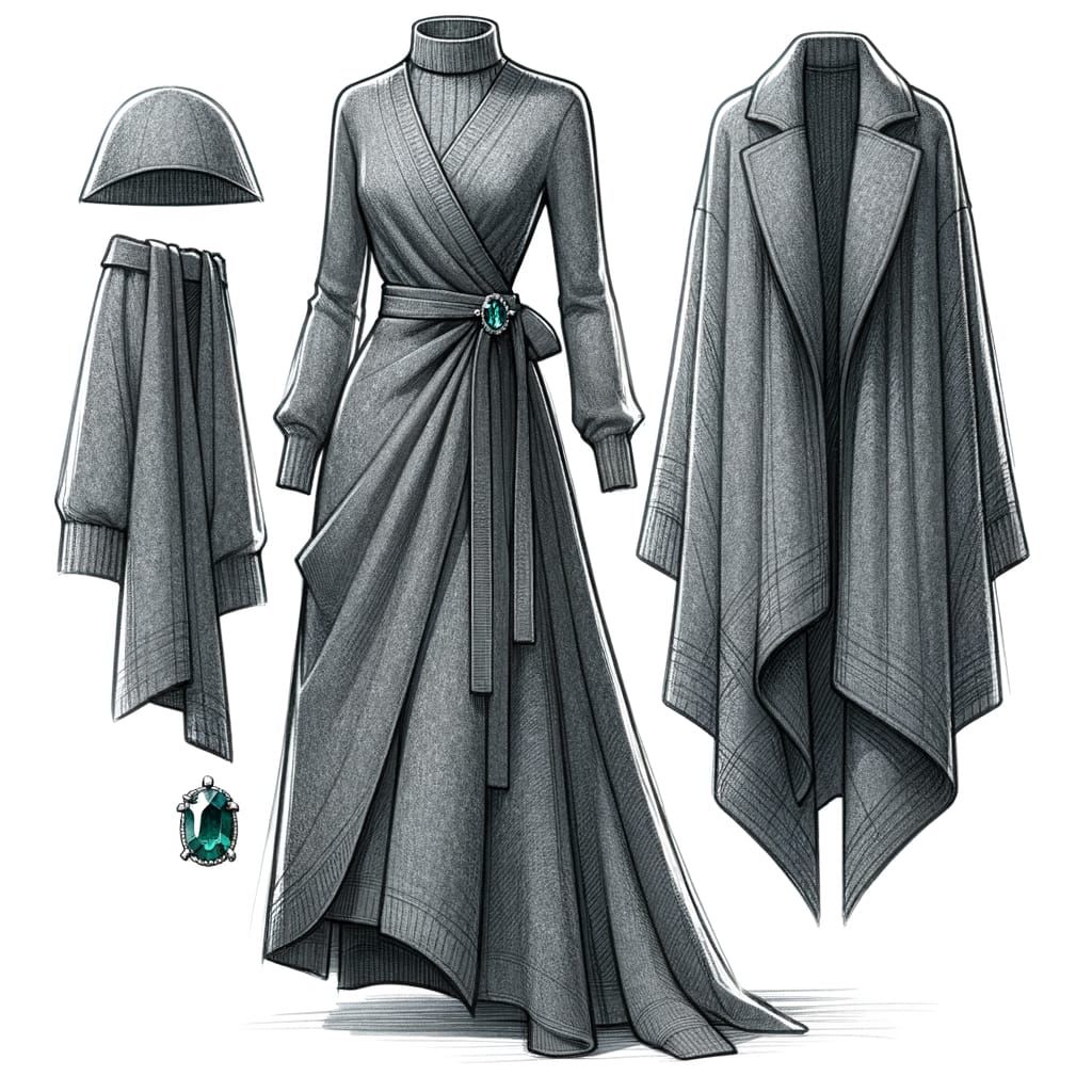 Fashion sketch. Last ready -to -wear collection by Clare Waight Keller for Givenchy, Fall-winter 2020- 2021