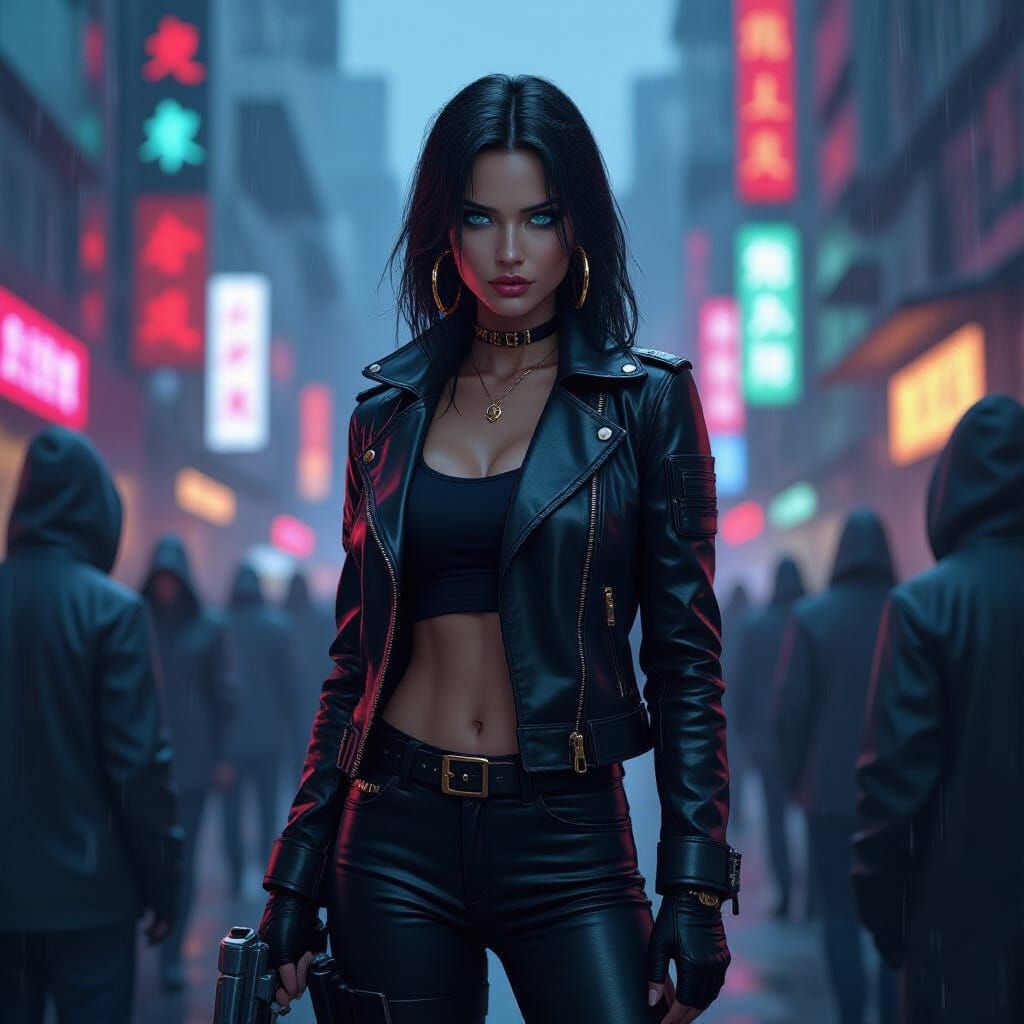 Blade Runner in Neon City with Laser Pistol