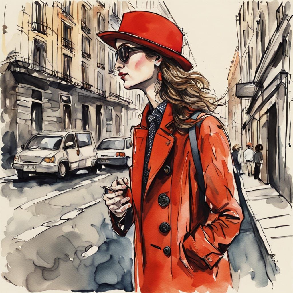 Confident Red Businesswoman Struts Through New York Streets