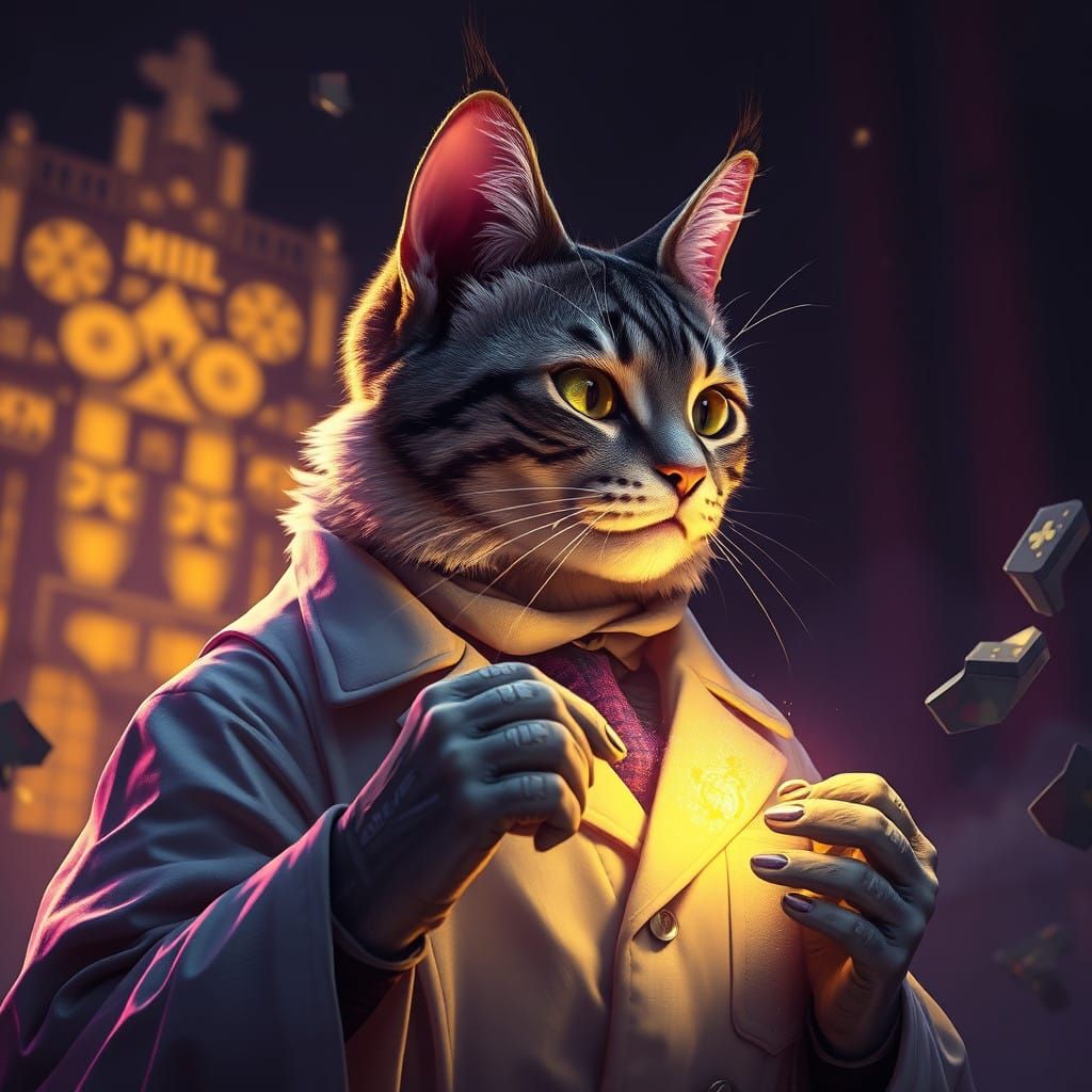 Ethereal Doctor Cat in Dark Fantasy Concept Art