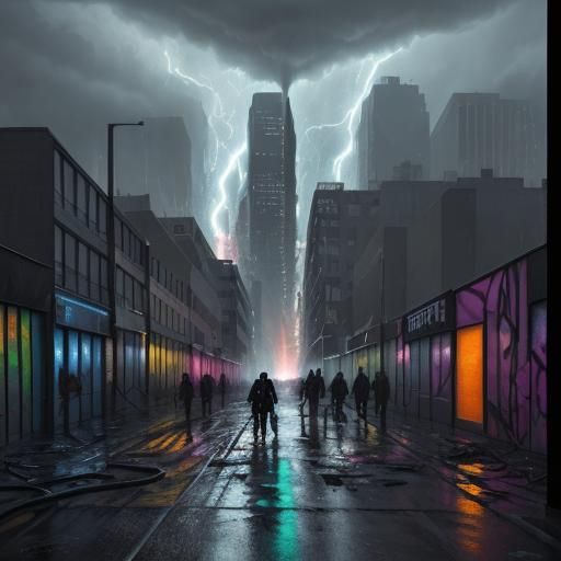 Dystopian Cityscape Graffiti Art at World's End