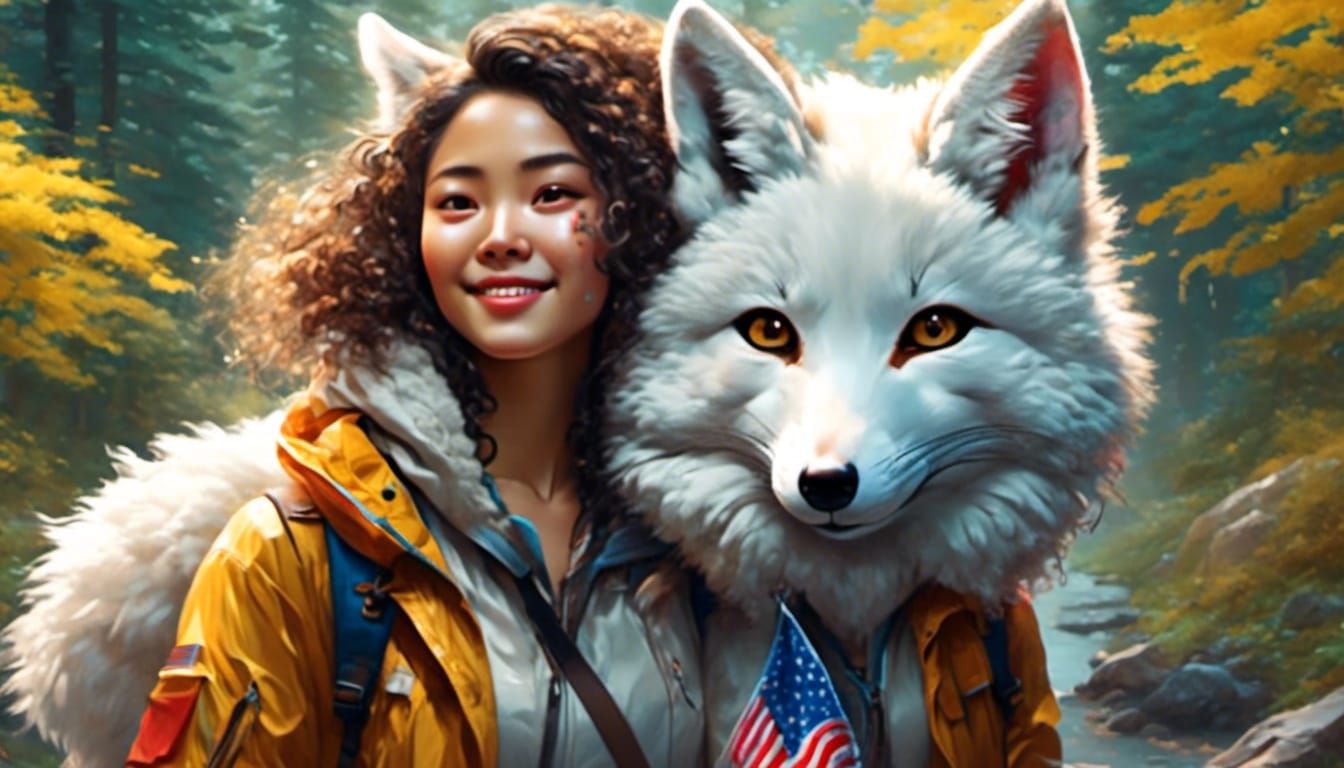 Korean Woman with Fox Features in Neon Cityscape