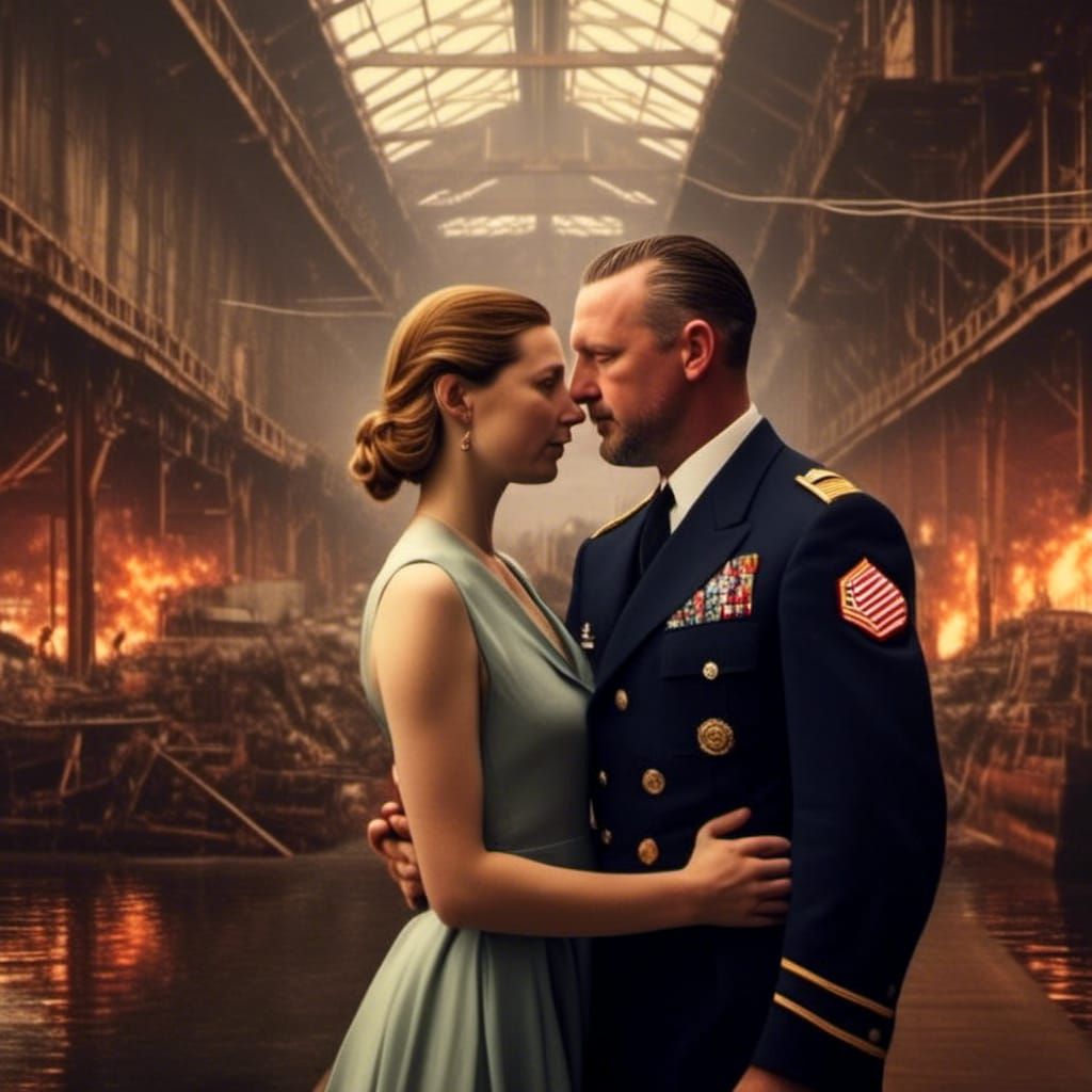 Couples Embrace at Pearl Harbor: Detailed Matte Painting