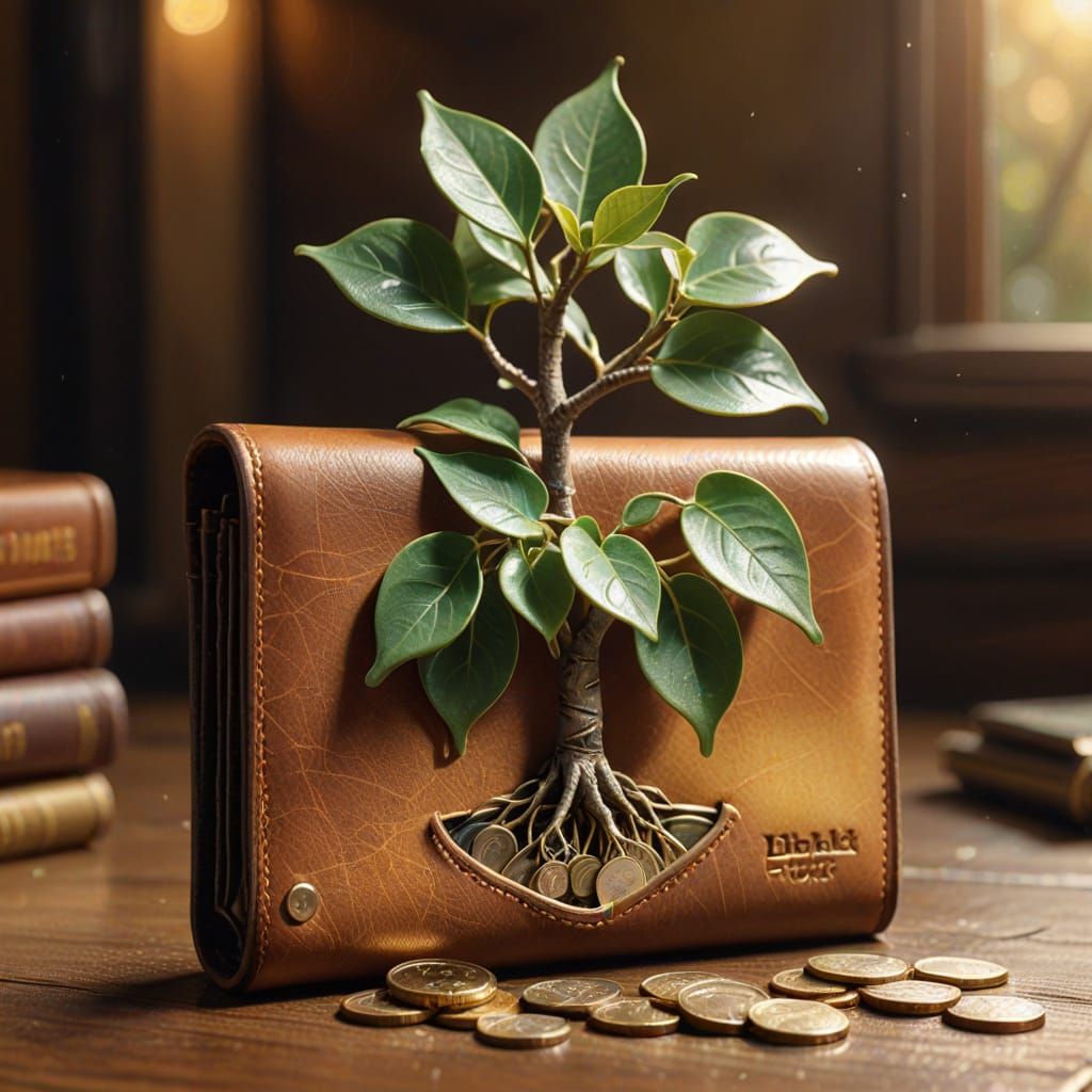 Miniature Money Tree Sprouts in Ethereal Fantasy Style